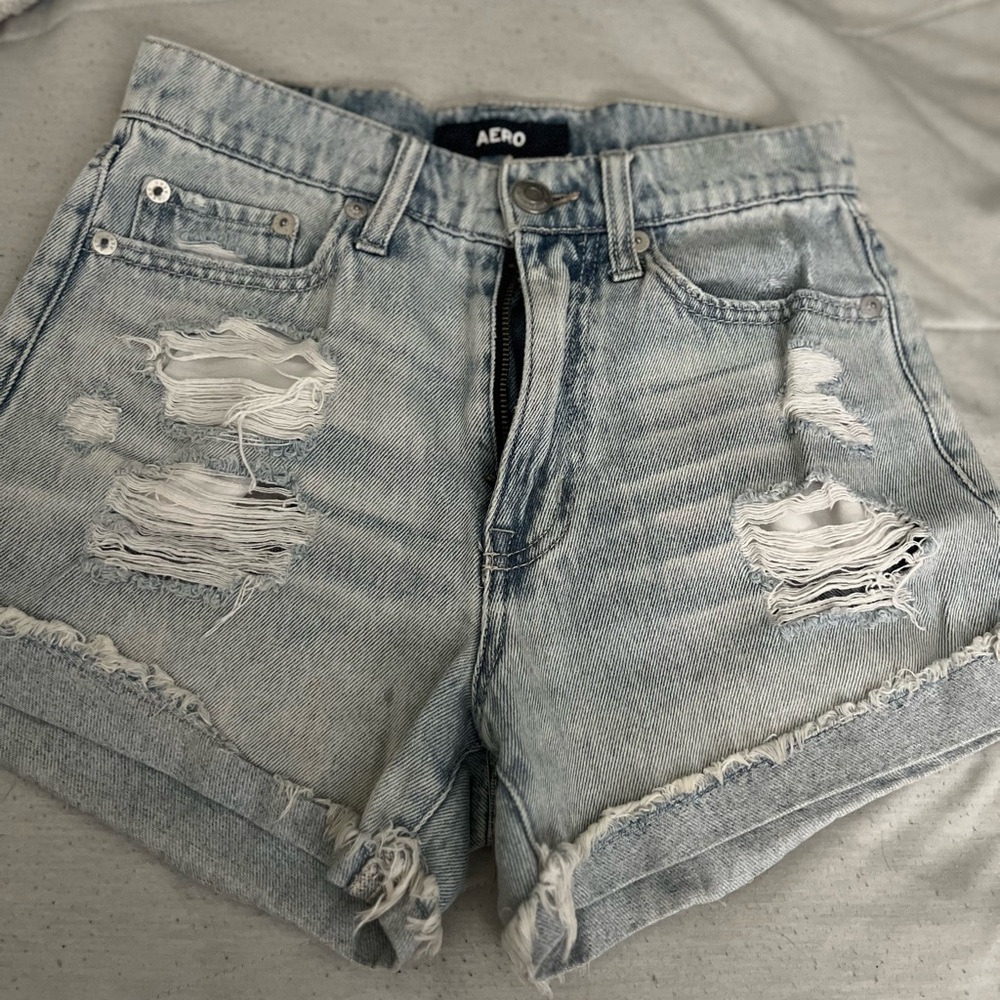 Light Blue Distressed Denim Shorts